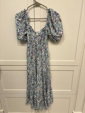 Yumi Kim Blue Floral Puff Sleeve Midi Dress